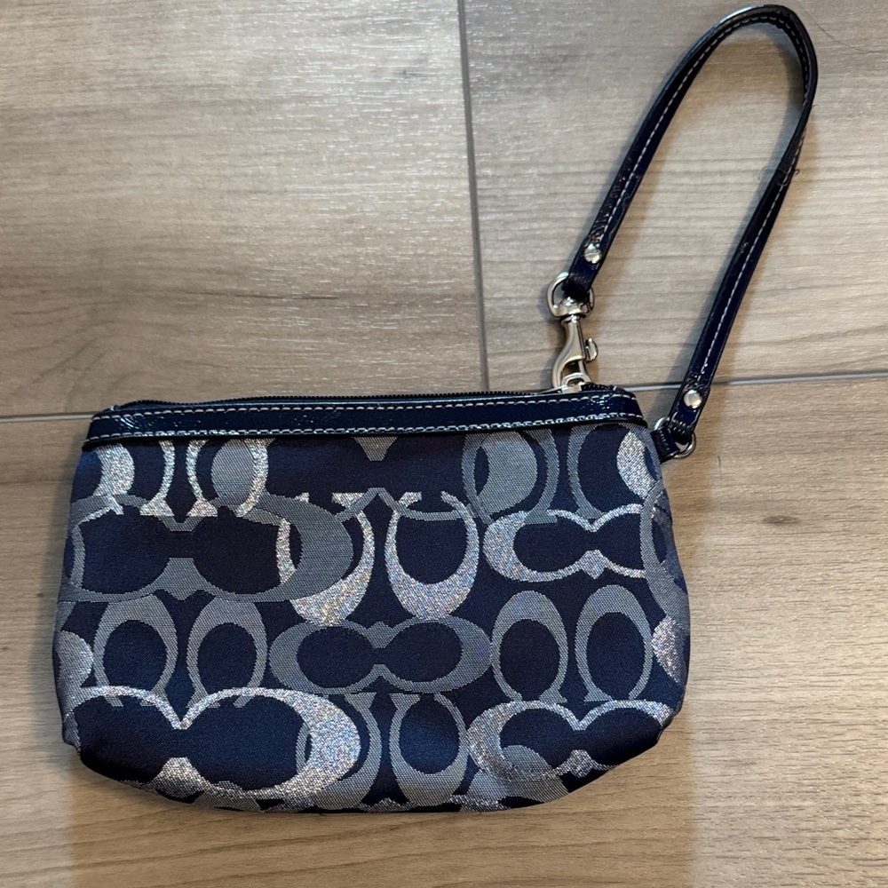 Coach Navy and Silver Signature Jacquard Wristlet - Picture 2 of 5